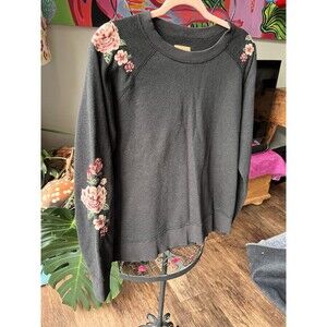 Driftwood Black With Pink Embroidery Sweatshirt Top Size Medium